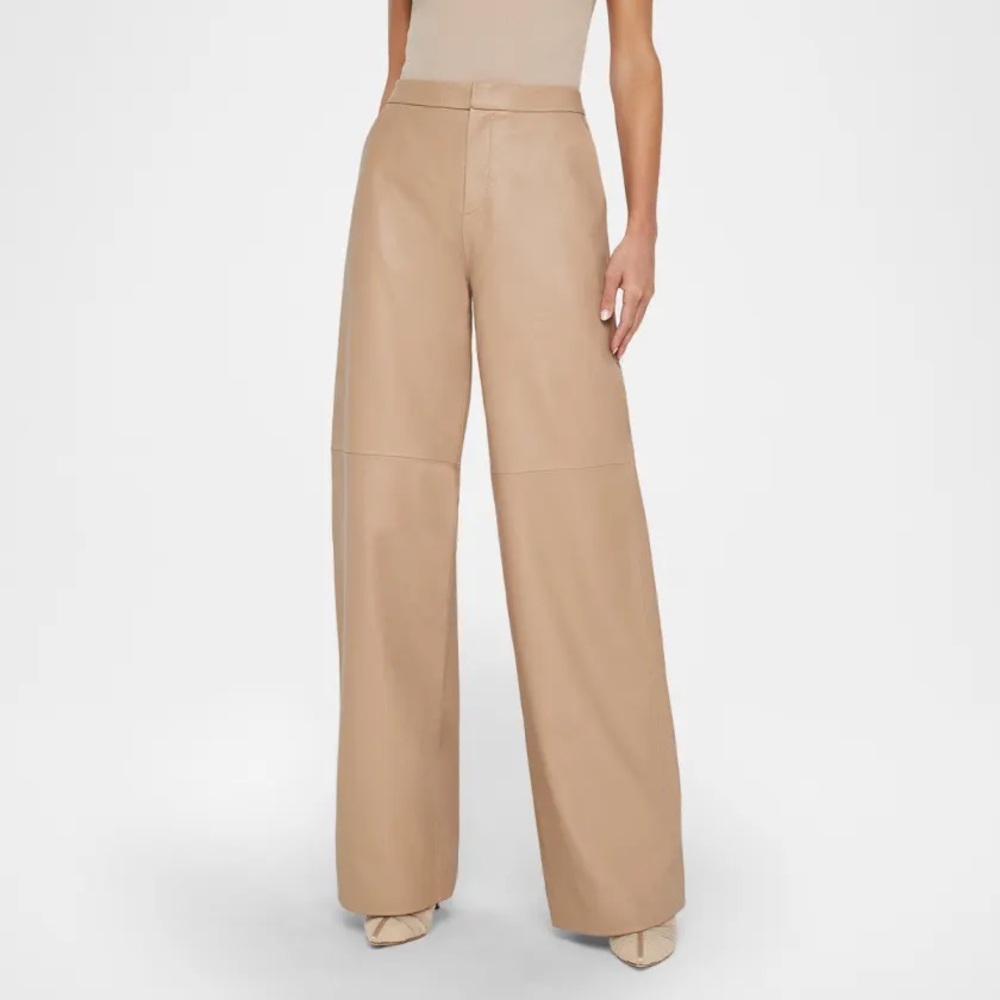 NWT: L'Agence Livvy Mid-Rise Straight-Leg Leather Trousers in Cappuccino